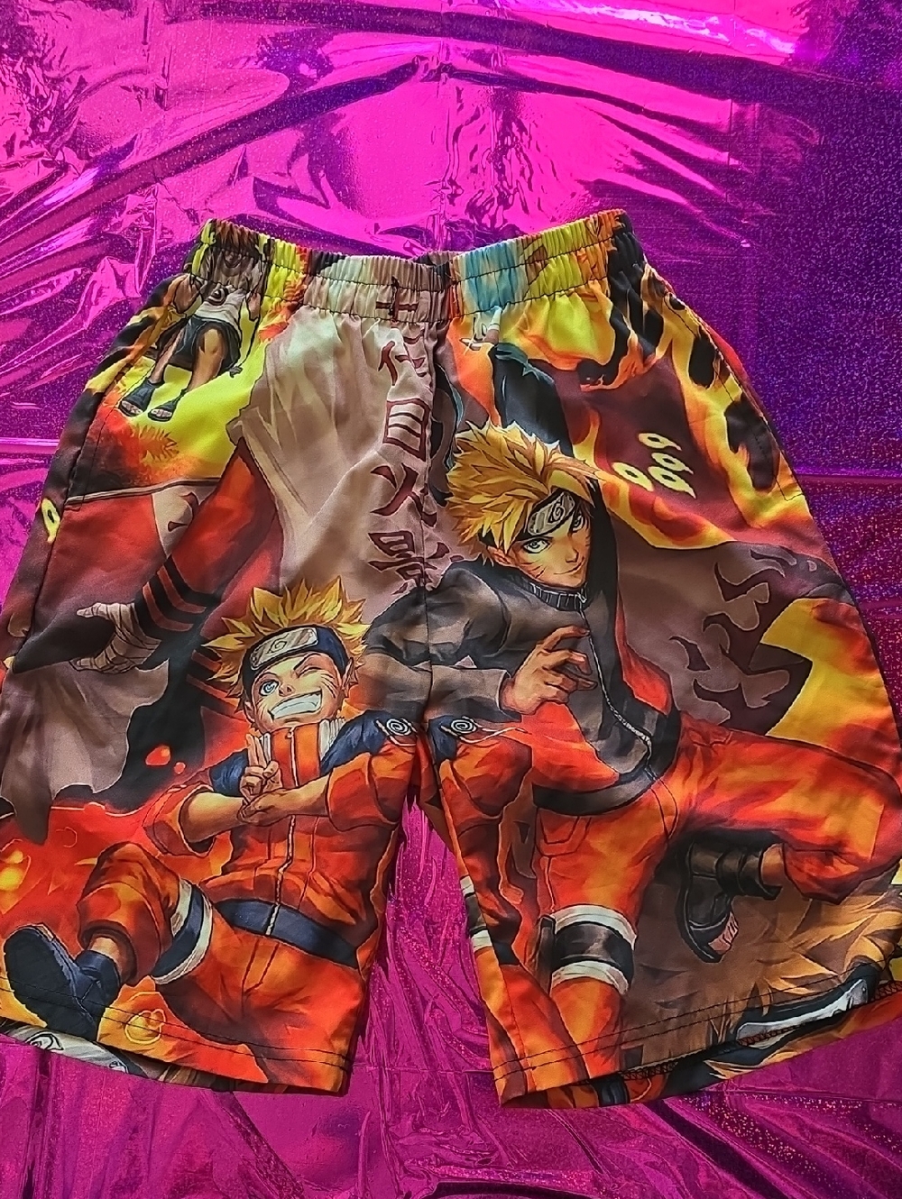 Naruto Anime Graphic Swim Shorts - Orange & Black